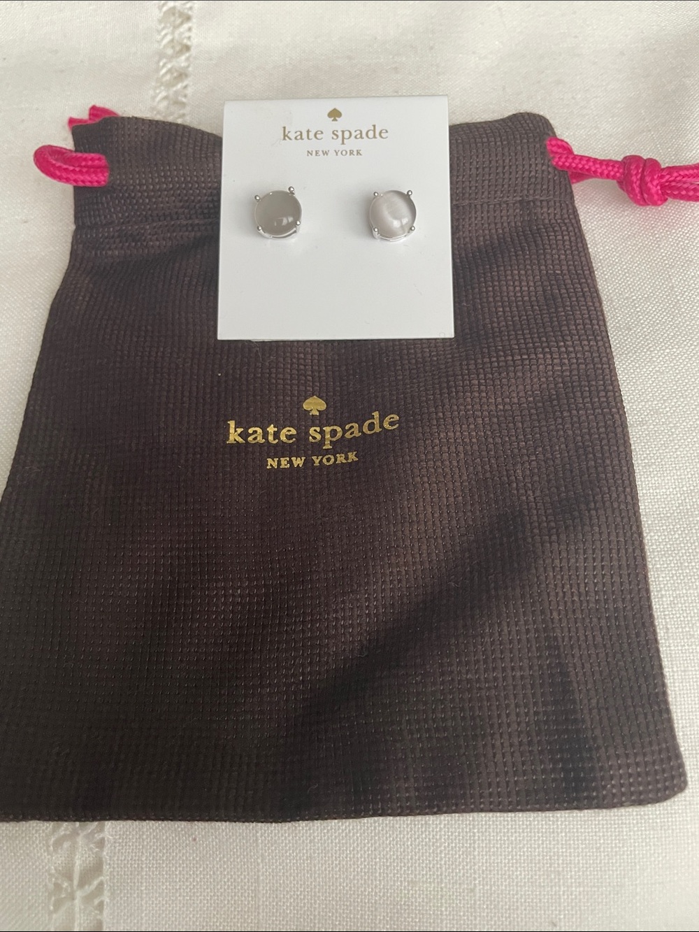 kate spade Silver Stud Earrings with Gray Cabochon with Dust Bag NWT